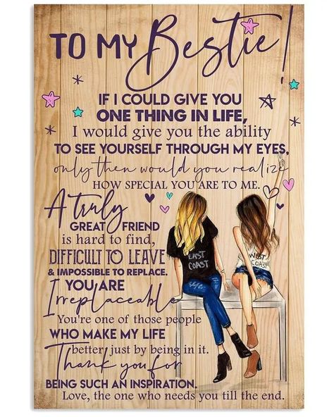 Customized - To Be My Bestie If I Could Give You One Thing In Like - Gift For Friend - Gift For Sister – Poster - Canvas Print - Wooden Hanging Scroll Frame Poster Art Ideas, Friend Poster, Family Isnt Always Blood, To My Bestie, Teen Stuff, Boy Friends, Friends Poster, Besties Quotes, Just You And Me