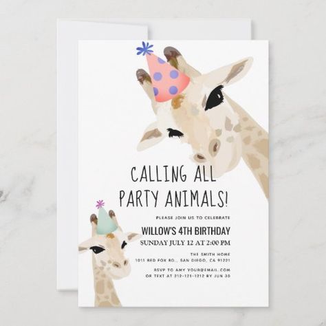 Party Animals Giraffe Birthday for $2.98 - Birthday Invitations Giraffe Birthday Theme, Giraffe 1st Birthday, Giraffe Birthday Parties, Giraffe Party, Animals Giraffe, Animal Theme Birthday, Animal Birthday Invitation, Giraffe Birthday, Baby Birthday Themes