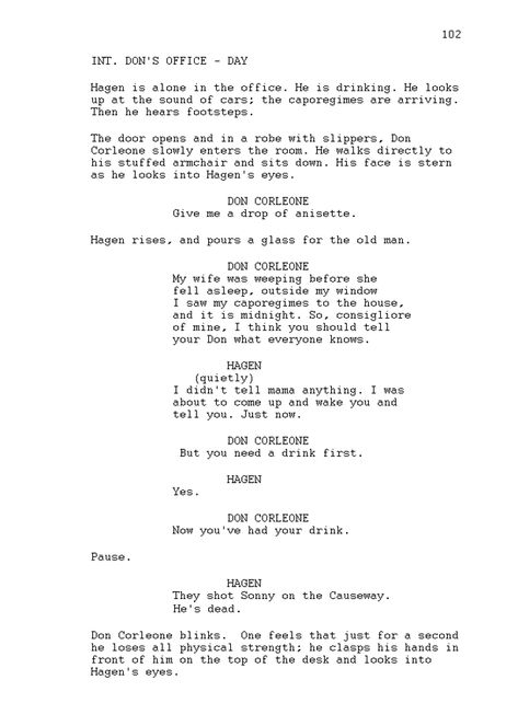 Page from Godfathers. Script Writing Examples, Script Examples Movie, Godfather 3 Quotes, Godfather Behind The Scenes, The Godfather Movie Scene, Godfather Book, Acting Scripts, Screenplay Writing, Comic Script