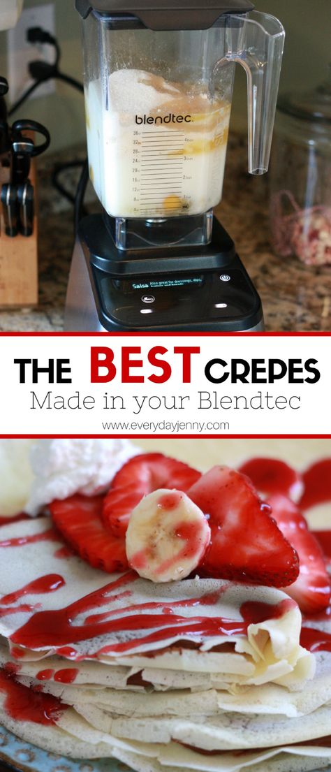 THE BEST EASY CREPES | EVERYDAY JENNY Crepe Recipe Blender, Blender Crepes, Best Crepes, Best Crepe Recipe, Hannukah Recipes, Blendtec Blender, Blendtec Recipes, Easy Crepe Recipe, Crepes Recipe