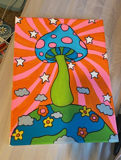 Easy Fun Painting Ideas, Canvas Art Simple, Fun Painting Ideas, Cute Painting Ideas, Cute Painting, Paintings Canvas, Trippy Painting, Posca Art, Hippie Painting