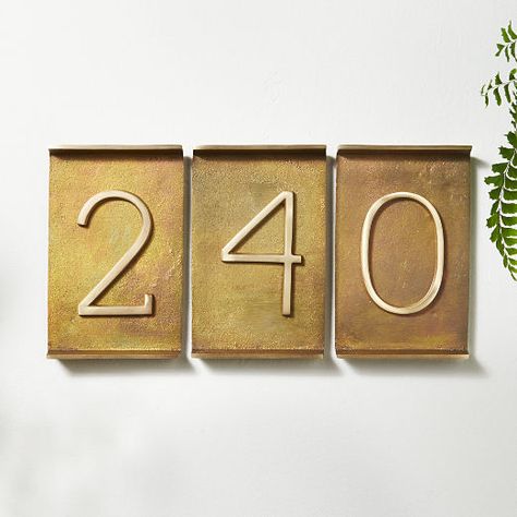 Unique Outdoor Decor | CB2 Brass House Numbers, Modern Outdoor Decor, Standard Furniture, Brass Mirror, Up House, Gold Walls, House Number, Mirror Art, Home Decor Mirrors