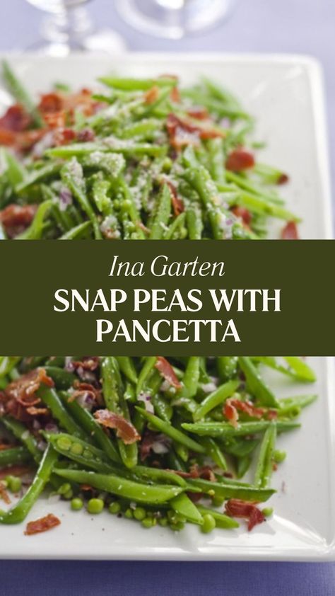 Ina Garten Snap Peas With Pancetta Salad With Pancetta, Ina Garden Aesthetic, Peas With Pancetta, Peas And Pancetta, Italian Sliders, Snap Peas Recipe, 2025 Recipes, Best Ina Garten Recipes, Pancetta Recipes