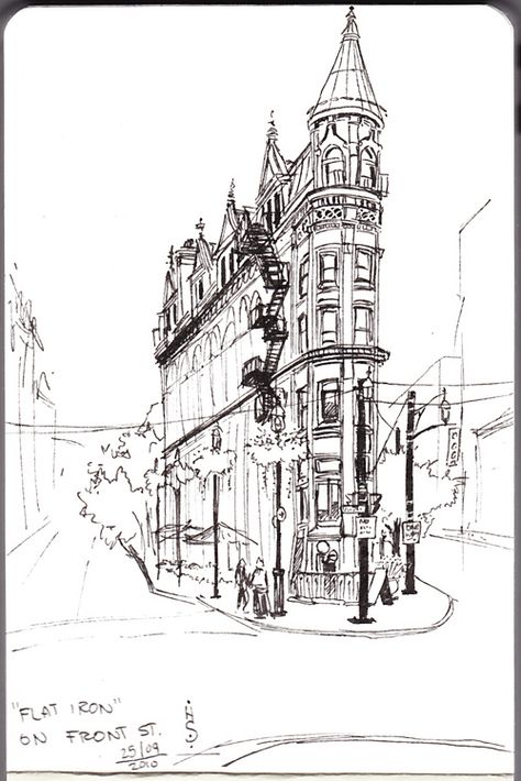 Heather Souliere - Flat Iron Building in Toronto heathersouliereart.blogspot.com Toronto Drawing, Flat Iron Building, Architecture Sketches, Urban Sketches, Flatiron Building, Architecture Sketch, Flat Iron, Toronto, Paint