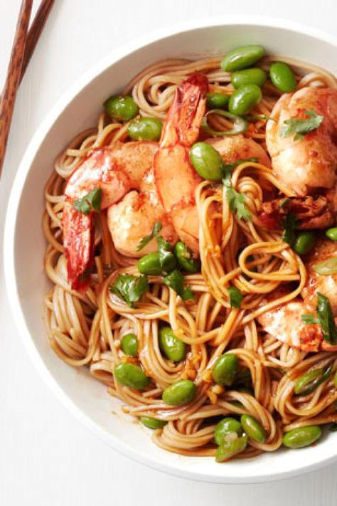 Asian Noodles with Shrimp and Edamame... Shrimp Edamame, Simple Sesame Noodles, Edamame Recipe, Noodles With Shrimp, Sesame Noodles Recipe, Edamame Recipes, Sesame Noodles, Asian Noodles, Carb Foods