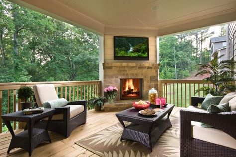 Futurist Architecture, Deck Fireplace, Sunroom Ideas, Building A Porch, Patio Fireplace, Porch Deck, Backyard Porch, Corner Fireplace, House With Porch