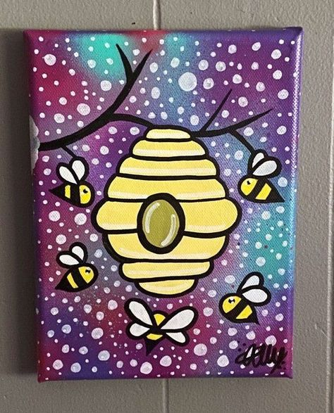 Art Area Ideas, Bee Canvas Painting, Canvas Painting Ideas For Kids, Kids Canvas Painting, Bee Classroom, Sunflower Crafts, Bee Painting, School Painting, Car Hangers