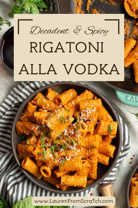 This spicy vodka sauce is so smooth and ultra creamy with salty bits of crispy pancetta. It is a deeply flavored, rich, and decadent pasta sauce that goes so well with rigatoni pasta. Top with fresh basil and a good glass of Italian wine, like Sangiovese, and you have the perfect date night dinner. Spicy Rigatoni Alla Vodka, Spicy Vodka Sauce, Vodka Rigatoni, Rigatoni Alla Vodka, Spicy Rigatoni, Vodka Sauce Recipe, Vodka Sauce Pasta, Pancetta Recipes, Smoked Chili