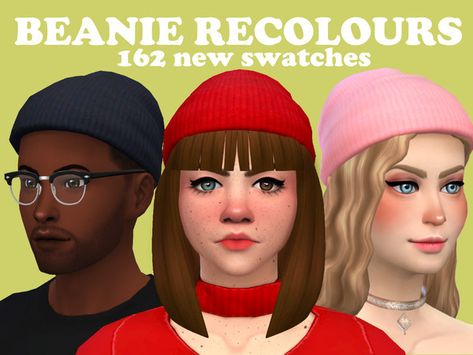 Base game beanie recolours   Created for: The Sims 4 by  taffeite   Here's some recolours of the beanie in base game because the original has only 3 swatches which, let's be honest, no one ever even... Sims 4 Base Game, Cc Hats, Sims 4 Mm Cc, Free Sims, Cc Beanie, Sims 4 Characters, Sims 4 Mm, Sims 4 Downloads, Sims Four