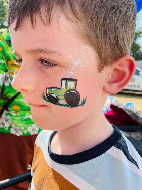 Tractor Face Painting, Boy Face Paint Easy, Fall Themed Face Paint, Tractor Face Paint, Planet Face Paint, Simple Face Painting Ideas For Kids Boys, Harvest Face Painting Ideas, Face Painting For Boys Easy, Easy Face Painting Ideas For Boys