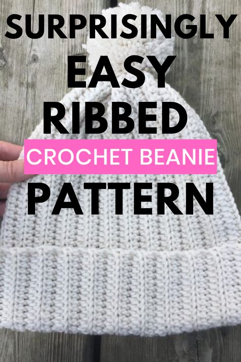 easy ribbed crochet winter beanie Sc Crochet Beanie Free Pattern, 1.5 Hr Crochet Beanie, Crochet Hat For Beginners Free, Crochet Rib Hat Pattern Free, Bun Beanie Crochet Patterns Free, Easy Crochet Winter Hats, Easy Crochet Stocking Hat Free Pattern, Free Pattern Crochet Beanie, Easy Crochet Toque