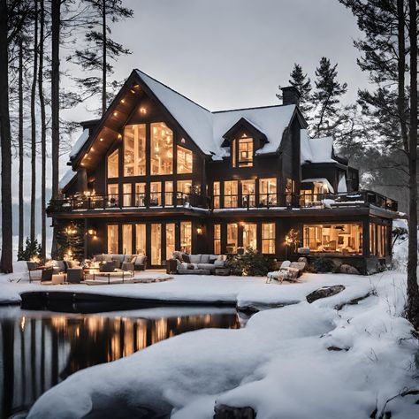 Winter Chalet Bloxburg, Ski House Aesthetic, Mountain Lodge Aesthetic, Snow House Aesthetic, Ski Lodge House, Luxury Winter Cabin, Snow Cabins, Ski Resort Architecture, Ski Lodge Aesthetic