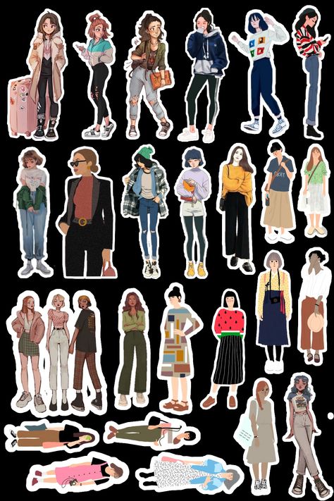 People Stickers Printable, Print Stickers Free Printable, Vintage Aesthetic Stickers Printables, Doll Stickers, People Stickers, Stickers For Journal, Girls Stickers, Vintage Paper Printable, Sticker Design Inspiration