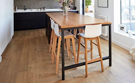 Pros and Cons of Counter Height Tables Counter Height Kitchen Table And Chairs, Counter Height Table In Kitchen, Diy Counter Height Table, Counter Height Tables, Counter Height Kitchen Table, Table With Stools, Counter Dining Table, Gray Backsplash, Diy Counter