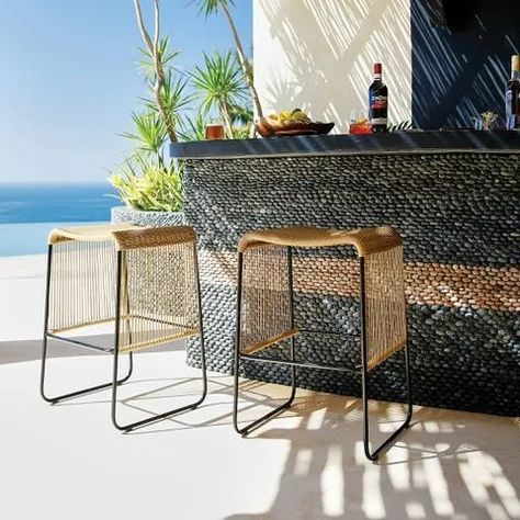 The 7 Best Outdoor Bar Stools of 2023 Black Metal Dining Chairs, Modern Outdoor Dining Chairs, Metal Outdoor Chairs, Outdoor Counter, Gold Dining Chairs, Molded Chair, Cool Bar Stools, Modern Outdoor Patio, Blue Dining Chair