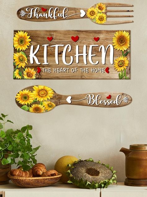 Multicolor Collar PVC Plants Embellished Home Decor Sunflower Kitchen Decor, Eat Sign, Bird Wall Decals, Kitchen Wall Decals, Sunflower Kitchen, Kitchen Stickers, Kitchen Wall Stickers, Decoration Stickers, Pvc Wall