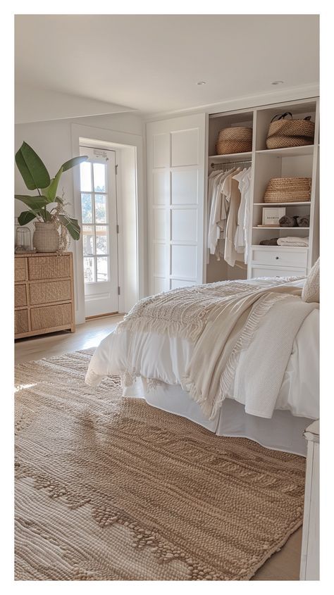 Neutral Coastal Bedroom, Coastal Living Bedroom, Coastal Boho Bedroom, Bali Bedroom, Boho Coastal Bedroom, Coastal Bedroom Ideas, All White Bedroom, Barn Homes Floor Plans, Coastal Bedroom Decorating