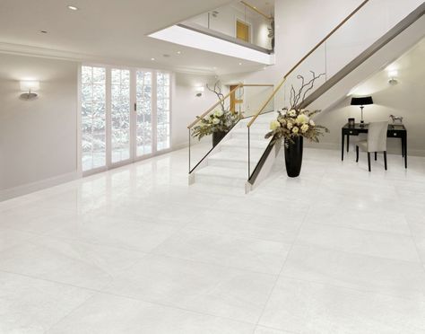 White Porcelain Tile Floor, Porcelain Tile Floor Living Room, Luxury Marble Flooring, Hall Tiles, Gorgeous Living Room, Tiles Living Room, Tile Floor Living Room, White Porcelain Tile, Tiles Designs