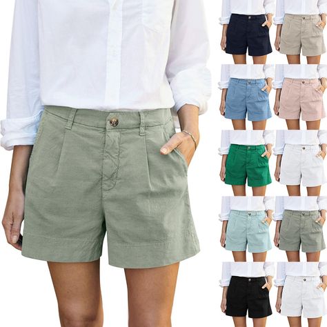 PRICES MAY VARY. 【Premium Fabric】: The womens linen shorts with Button and elastic waistband for a stretchy fit and side pockets provide functionality and comfort. The adjustable waist allows for a personalized fit.This linen shorts for women wide and comfortable shorts legs provide the perfect wearing experience for any activity. 【Match】: These shorts are a versatile addition to your wardrobe, providing both style and comfort.Business Casual High Waist Shorts Effortlessly Match Any Top, T-Shirt Women’s Shorts Outfits, Shorts Outfits Women Over 40, Womens Linen Shorts, Chino Shorts Women, Linen Shorts Women, Bermuda Shorts Women, Wide Leg Shorts, Womens Summer Shorts, Comfortable Shorts