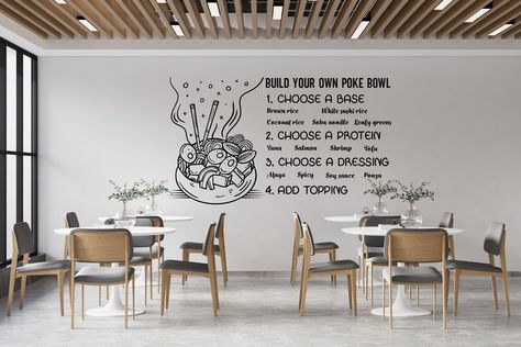 Personalise your own poke bowl with this preset design to decorate your restaurant window and wall.

Size goes by Width x Height in cm/inches.
S 52x30cm / 20.4”x11.8”
M 70x40cm / 27.5x15.7”
L 87x50cm / 34.2”x19.6”
XL 105x60cm / 41.”x23.6” Salad Bar Restaurants, Poke Sushi, Restaurant Window, Restaurant Design Inspiration, Salmon And Shrimp, Front Shop, Restaurant Business, Interior Windows, Poke Bowl