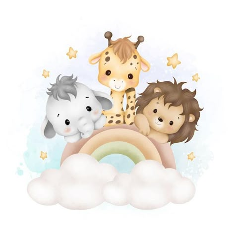 Watercolor illustration cute baby animal... | Premium Vector #Freepik #vector #sky #cloud #holiday #drawing Holiday Drawing, Baby Deco, Baby Animal Drawings, Safari Cakes, Baby Room Inspiration, Baby Posters, Baby Frame, Illustration Cute