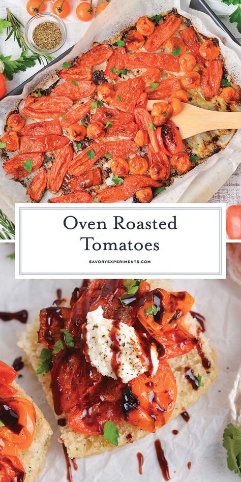 This is the base recipe for how to roast tomatoes in the oven. Eat Oven Roasted Tomatoes on their own or add them to proteins and sauces! Roasted Tomatoes Oven, Tomatoes In Oven, How To Roast Tomatoes, Roast Tomatoes, Best Vegetable Recipes, Baking Techniques, Oven Roasted Tomatoes, Pasta Side Dishes, Easy Vegetable