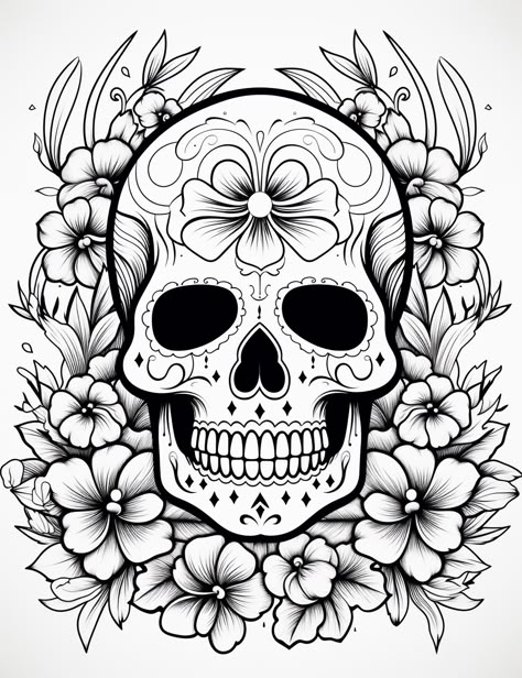 Skull Coloring, Bujo Art, Skull Coloring Pages, Free Adult Coloring Pages, Skeleton Art, Online Coloring Pages, Sugar Skulls, Fantasy Dragon, Coloring Book Pages