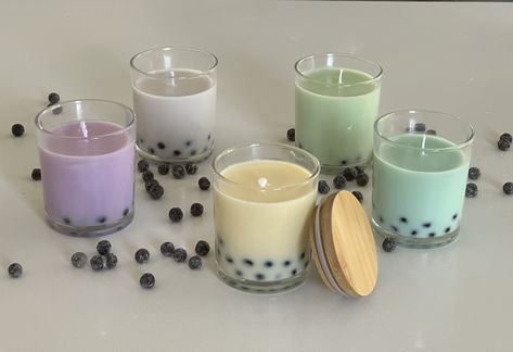 Handpoured candles for Boba Tea Lovers that captures the scent of your favourite bubble tea Bobba Tea Candle, Boba Tea Candle, Bubble Tea Candle, Boba Candle, Boba Flavors, Diy Candles Easy, Dessert Candle, Fruit Candles, Boba Pearls