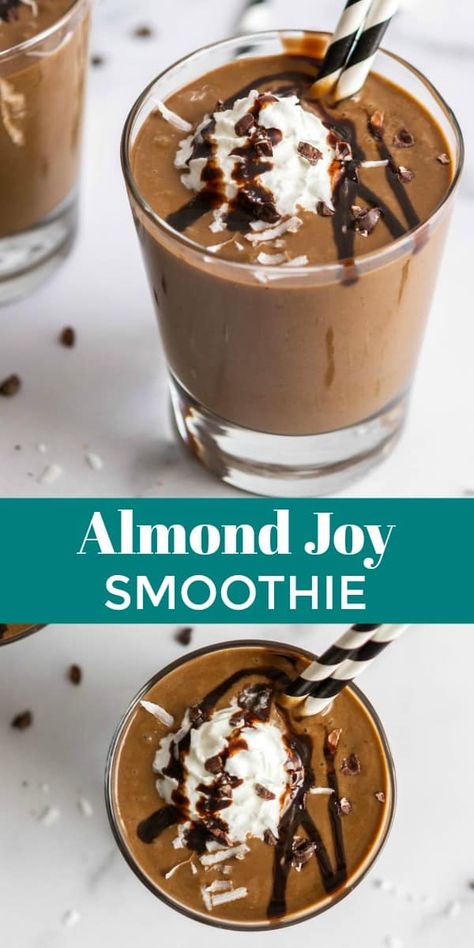 Sometimes you feel like a nut, right? Then this simple and delicious Almond Joy Smoothie recipe is for you! Coconut, chocolate and almond goodness with some veggies to really kick it up a notch! #smoothie #almondjoy #smoothierecipe #coconut #vitamix Almond Joy Smoothie, Smoothie Easy, Snack Prep, Iranian Food, Breakfast Smoothie Recipes, Coconut Smoothie, Dessert Smoothie, Coconut Chocolate, Raspberry Smoothie