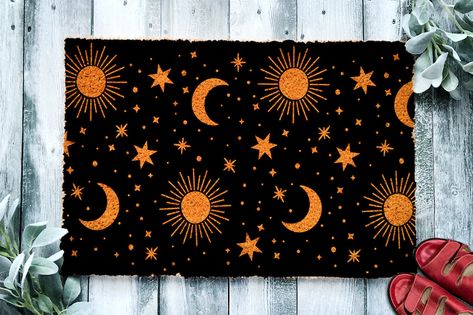 Sun And Moon Pattern, Jute Doormat, Monogram Door Mat, Funny Welcome Mat, Moon Pattern, Closing Gift, Funny Doormats, Front Door Mats, Custom Doormat