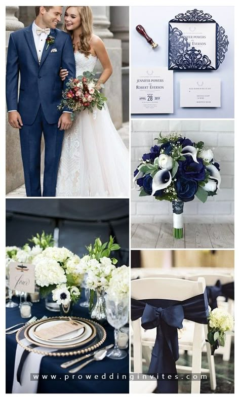 Navy Blue Wedding Theme, Wedding Color Schemes Blue, Wedding Theme Color Schemes, Dark Blue Wedding, Blue Wedding Theme, Blue And White Wedding, Blue Themed Wedding, Wedding Colors Blue, Laser Cut Wedding Invitations