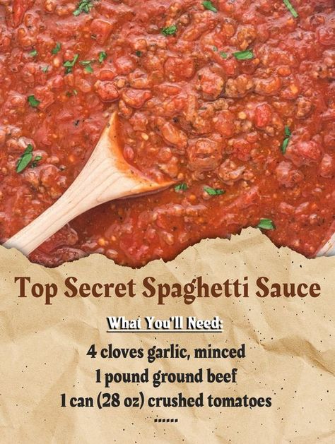 How To Cook Now | Top Secret Spaghetti Sauce 🍝 | Facebook Chopped Steak, Rice Grain, Spaghetti Sauce, Crushed Tomatoes, Top Secret, 1 Pound, How To Cook, Ground Beef, Garlic Cloves