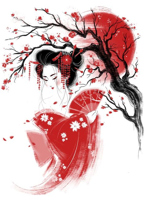 Japanese Art on Displate: Inspired by the Land of the Rising Sun | Displate Blog Japanese Geisha Drawing, Geisha Drawing, Geisha Artwork, Art Geisha, Wall Art Japanese, Geisha Art, Japanese Artwork, Japon Illustration, Japanese Geisha