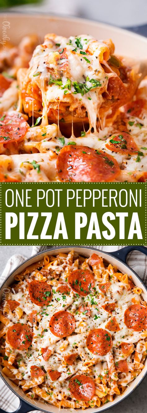 Pasta With Pepperoni, Pepperoni Pizza Pasta, Pepperoni Pasta, Pizza Marinara, The Chunky Chef, Chunky Chef, Pizza Roll, One Pot Pasta Recipes, Pizza Margherita