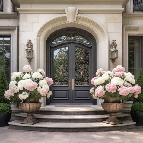 French Chateau Front Entrance, Luxury Houses Entrance, Beautiful Front Doors, Home Entrance, Front Steps, Front Door Design, Dream House Rooms, Front Elevation, Dream House Interior