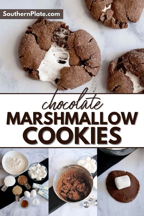 Marshmellow Chocolate Desserts, Chocolate Cookies With Marshmallows, Marshmallow Christmas Treats, Hot Chocolate Marshmallow Cookies, Couple Recipes, Dessert Business, Chocolate Chip Marshmallow Cookies, Chocolate Marshmallow Cookies, Gingerbread Cupcakes