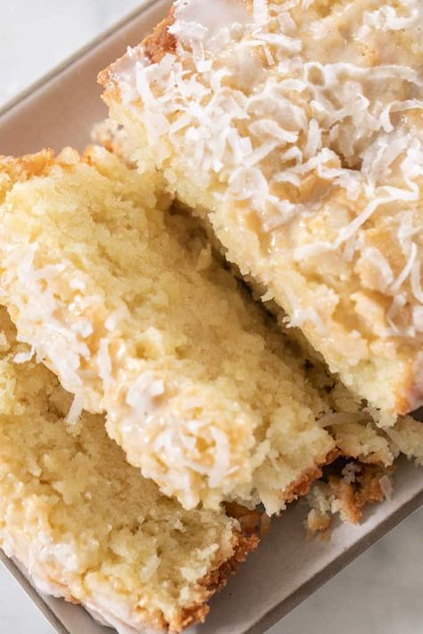 This coconut loaf cake is full of buttery, coconut flavor! It's easy to make and has a 3 ingredient homemade coconut glaze poured over the top. The perfect recipe for spring!  #coconutcake @coconut #cake #recipe #spring #brunch #loaf #loafcake Summer Bakes, Coconut Pound Cake, Coconut Glaze, Coconut Pound Cakes, Divas Can Cook, Coconut Cake Recipe, Holiday Desserts Table, Loaf Cakes, Cake Wraps