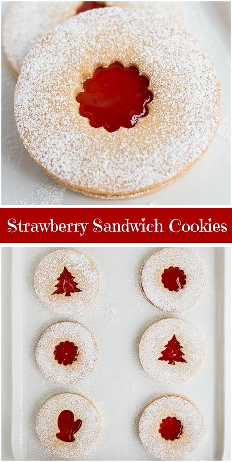 Sandwich Cookies Christmas, Strawberry Sandwich, Breakfast Favorites, Cookie Sandwich Recipes, Cookies Holiday, Holiday Cookies Christmas, Holiday Cookie Recipes, Cookies Christmas, Cookie Cups