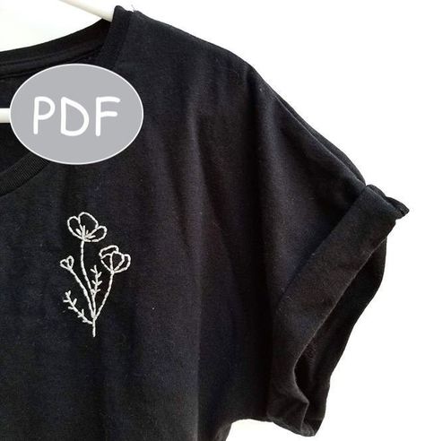 How To Hand Embroidery On Clothes, T Shirt Embroidery Ideas, Tshirt Embroidery Ideas, Diy Parfait, Diy Embroidery Shirt, Diy Hand Embroidery, Pdf Embroidery Pattern, Pattern Outfits, Beginner Embroidery