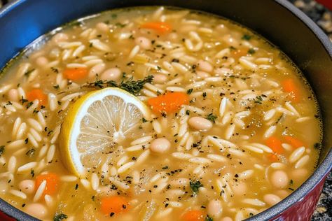 White Bean Orzo, Crockpot French Onion Soup, Lemon Orzo Soup, Cannellini Beans Soup, Lemon Orzo, Soup Beans, Orzo Soup, Soup For The Soul, Bean Soup Recipes