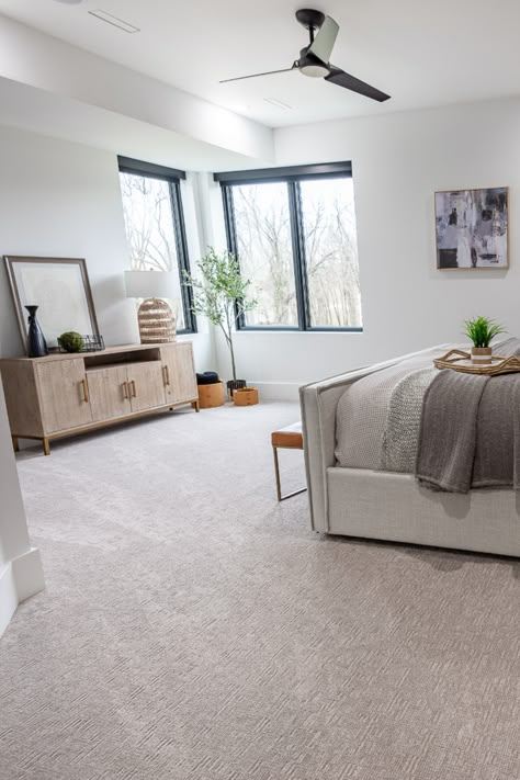 Mohawk Carpet Pattern, Bedrooms With Carpet Floor, Mohawk Smart Strand Carpet, Low Pile Carpet Bedroom, Carpet With White Walls, Carpet Colors With White Walls, Rug Over Carpet Bedroom, Carpet In Bedroom Ideas, Neutral Carpet Colors