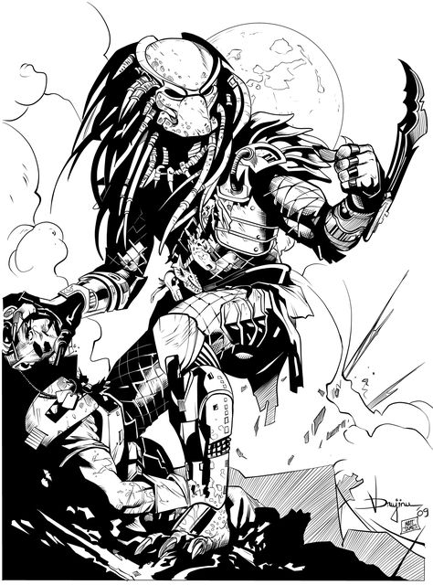 Female Yautja, Predator Comics, Predator Tattoo, Character Design Female, Predator Artwork, Predator Alien Art, Horror Drawing, Black And White Sketches, Alien Vs Predator