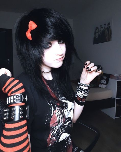 A Girl, Black Hair, Orange, Hair, Black