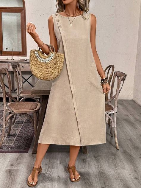 Linen Casual Dress, Linen Style Fashion, Oversized Coats, Chunky Scarves, Linen Casual, Indian Designer Outfits, Maxi Dresses Casual, Button Design, Linen Dresses