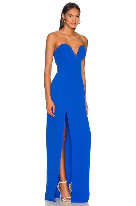 Blue Strapless Prom Dress, Dresses Revolve, Luxe Clothing, Strapless Prom Dress, Boned Bodice, Amanda Uprichard, Strapless Gown, Date Night Dresses, Dance Dresses