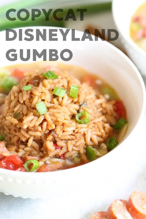 Copycat Disneyland Gumbo | Six Sisters' Stuff Vegetarian Gumbo, New Orleans Gumbo, Louisiana Cooking, Chicken Gumbo, New Orleans Recipes, Cajun Dishes, Disney Recipes, Six Sisters Stuff, Dirty Rice