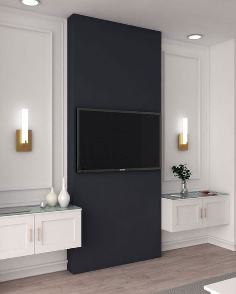 Wall Ideas Behind Tv, Wall Behind Tv, Tv A Muro, Tv Wall Ideas, Grey Accent Wall, Blue Accent Walls, Feature Wall Living Room, Living Tv, Farmhouse Style Living Room