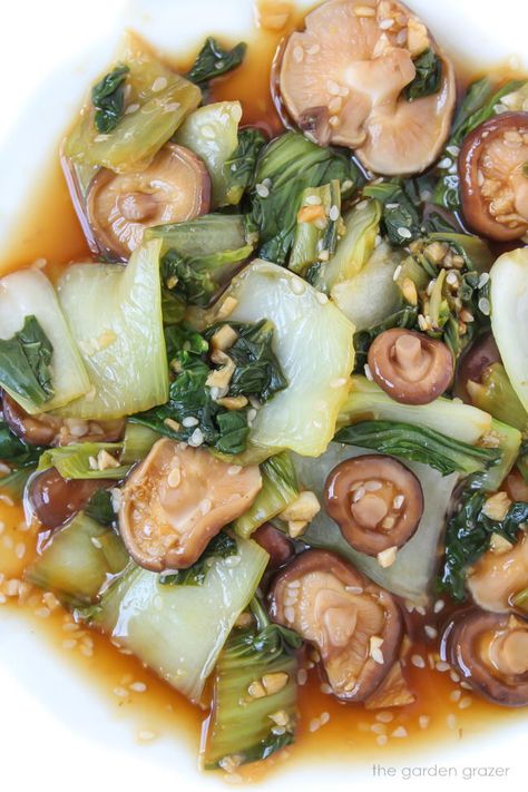 Bok Choy and Shiitake Mushrooms in Garlic Sauce | The Garden Grazer Garden Grazer, Asian Vegetables, Chinese Cooking Recipes, Chinese Takeout, Shiitake Mushrooms, Asian Inspired Recipes, Shiitake Mushroom, Chinese Cooking, Healthy Easy