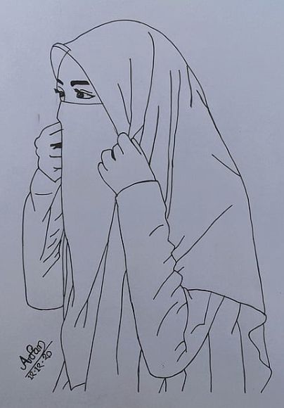 Hijabi Doodle Art, Couple Sketch Drawing, Hijabi Girl Drawing, How To Draw A Hijab Girl, Hijab Girl Sketch, Hijabi Girl Sketch, Islamic Drawing, Sibil Art Girl Hijab, Prabhas Actor