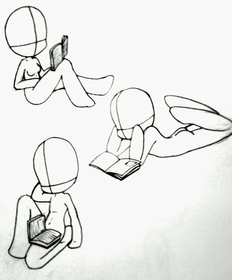 Chibi Reading Book Pose, Reading A Book Pose, Reading A Book Pose Drawing, Reading Book Pose, Reading Pose, Poses Chibi, Pose Chibi, Book Poses, Chibi Bases